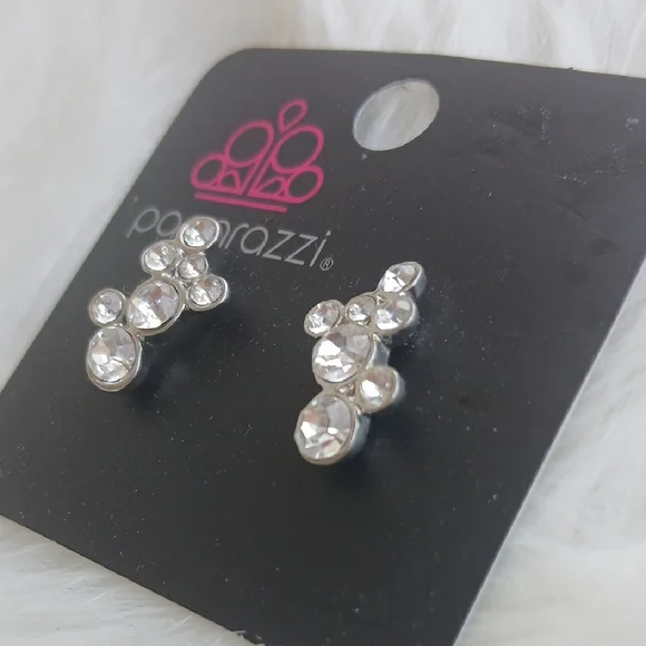 Paparazzi Silver Crystal Earrings - Picture 3 of 5